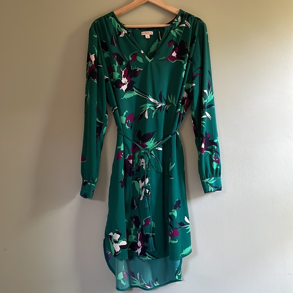 Large green floral Merona dress, beautiful!